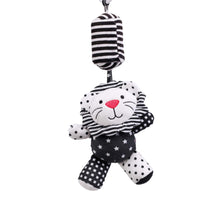 Load image into Gallery viewer, sensory toy, baby sensory, baby toy, Black and white hanging bear toy. high contrast baby toy, young wonderer, young wonderer baby boutique, black and white baby toy, high contrast baby toy, high contrast toy, black and white toy, hanging baby toy, black and white hanging toy, baby gym toy, baby gym hanging toy, high contrast, black and white, pram toy, pram hanging toy