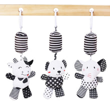 Load image into Gallery viewer, sensory toy, baby sensory, baby toy, Black and white hanging bear toy. high contrast baby toy, young wonderer, young wonderer baby boutique, black and white baby toy, high contrast baby toy, high contrast toy, black and white toy, hanging baby toy, black and white hanging toy, baby gym toy, baby gym hanging toy, high contrast, black and white, lion toy, black and white lion baby toy, lion newborn toy,  hanging baby toy, black and white hanging toy, baby gym toy, baby gym hanging
