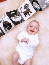 Load image into Gallery viewer, Welcome To The World Little One Book, High Contrast, Black and White Baby Book, Young Wonderer, baby book, high contrast book, high contrast baby book, black and white baby book, black and white baby toys, black and white baby toy, tummy time book, black and white baby toys, black and white baby book australia, high contrast book australia, tummy time, black and white baby shop, black and white baby toys, black and white baby toy, high contrast baby toy
